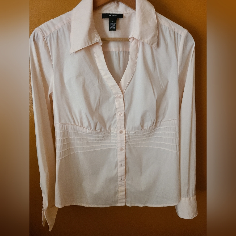 Alfani Pink Blouse with Tailored Fit and Pintuck Details